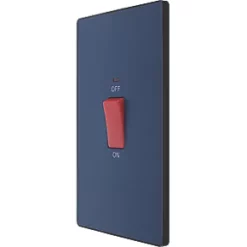 British General Evolve 45A 1-Gang 2-Pole Cooker Switch Blue with LED with Black Inserts