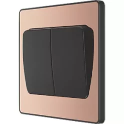 British General Evolve 20 A 16AX 2-Gang 2-Way Wide Rocker Light Switch Copper with Black Inserts