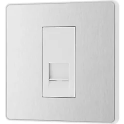 British General Evolve Master Telephone Socket Brushed Steel with White Inserts -British General Switches & Sockets Store 910RF A3