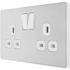 British General Evolve 13A 2-Gang SP Switched Socket Brushed Steel with White Inserts
