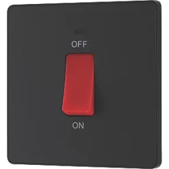 British General Evolve 45A 1-Gang 2-Pole Cooker Switch Blue with LED with Black Inserts -British General Switches & Sockets Store 930PY A3