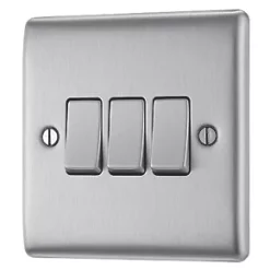 British General Nexus Metal 10AX 3-Gang 2-Way Light Switch Brushed Steel