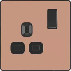 British General Evolve 13A 1-Gang SP Switched Socket Copper with Black Inserts -British General Switches & Sockets Store 969RF A2