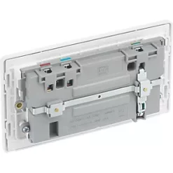 British General Evolve 13A 2-Gang SP Switched Socket + 3A 2-Outlet Type A & C USB Charger Pearlescent White with White Inserts -British General Switches & Sockets Store 970RF A4