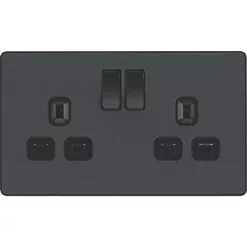 British General Evolve 13A 2-Gang SP Switched Socket Grey with Black Inserts -British General Switches & Sockets Store 976RF A2