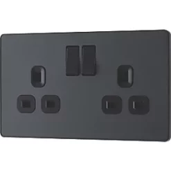 British General Evolve 13A 2-Gang SP Switched Socket Grey with Black Inserts -British General Switches & Sockets Store 976RF A3