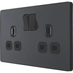 British General Evolve 13A 2-Gang SP Switched Socket Grey with Black Inserts