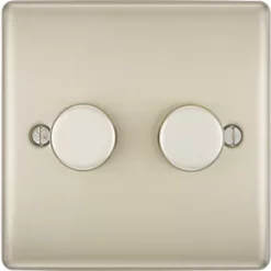 British General Nexus Metal 2-Gang 2-Way LED Trailing Edge Double Push Dimmer Switch with Rotary Control Pearl Nickel with Colour-Matched Inserts -British General Switches & Sockets Store 986PY A2