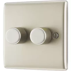 British General Nexus Metal 2-Gang 2-Way LED Trailing Edge Double Push Dimmer Switch with Rotary Control Pearl Nickel with Colour-Matched Inserts -British General Switches & Sockets Store 986PY A3