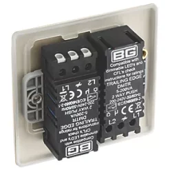 British General Nexus Metal 2-Gang 2-Way LED Trailing Edge Double Push Dimmer Switch with Rotary Control Pearl Nickel with Colour-Matched Inserts -British General Switches & Sockets Store 986PY A4