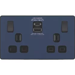 British General Evolve 13A 2-Gang SP Switched Socket + 3A 2-Outlet Type A & C USB Charger Blue with Black Inserts -British General Switches & Sockets Store 992RF A2