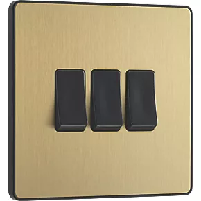 British General Evolve 20 A 16AX 3-Gang 2-Way Light Switch Satin Brass with Black Inserts 2 British General Evolve 20 A 16AX 3-Gang 2-Way Light Switch Satin Brass with Black Inserts - Image 2