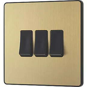 British General Evolve 20 A 16AX 3-Gang 2-Way Light Switch Satin Brass with Black Inserts 4 British General Evolve 20 A 16AX 3-Gang 2-Way Light Switch Satin Brass with Black Inserts - Image 4